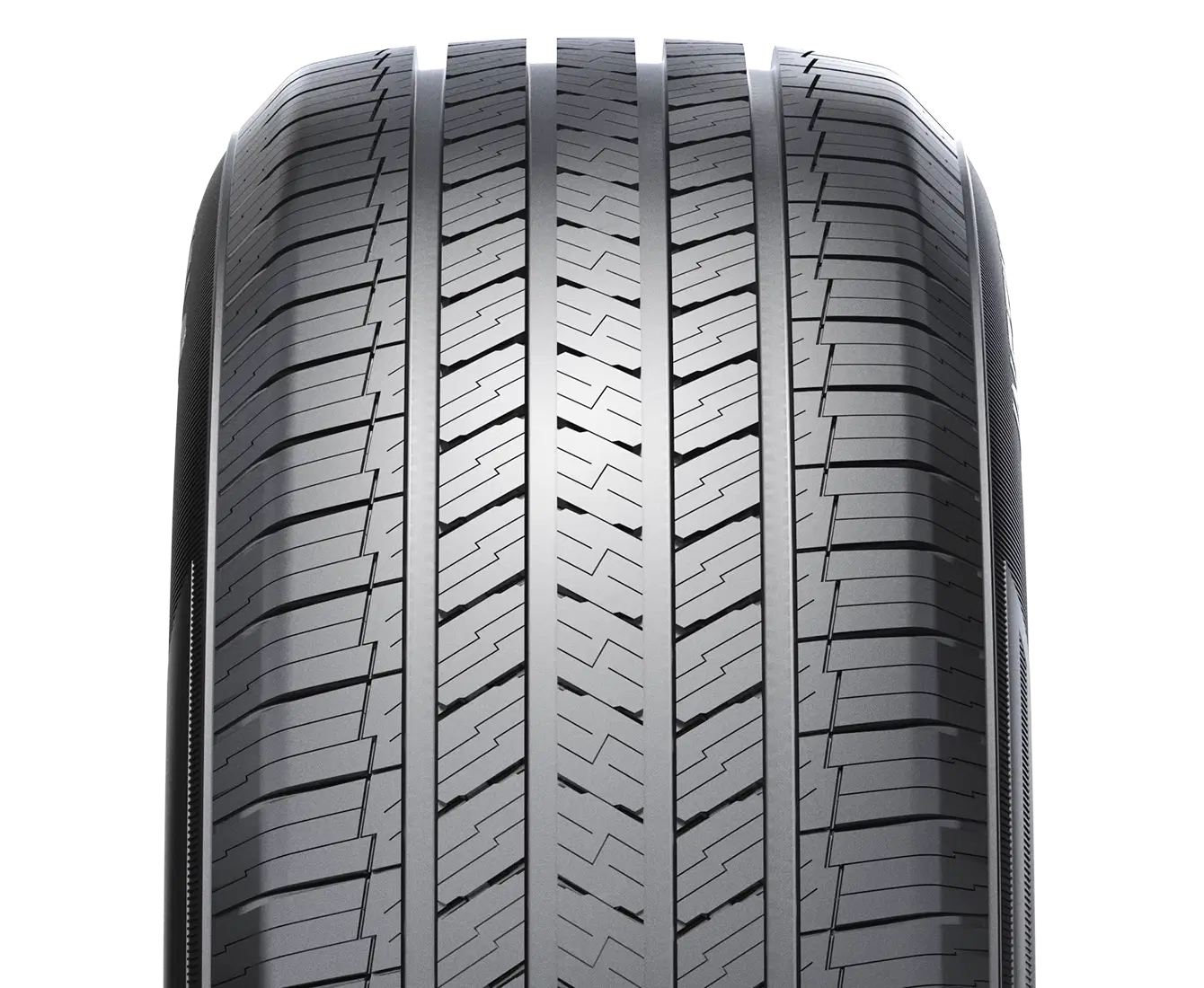 Close-up of tire tread showcasing design for improved traction on all terrain surfaces