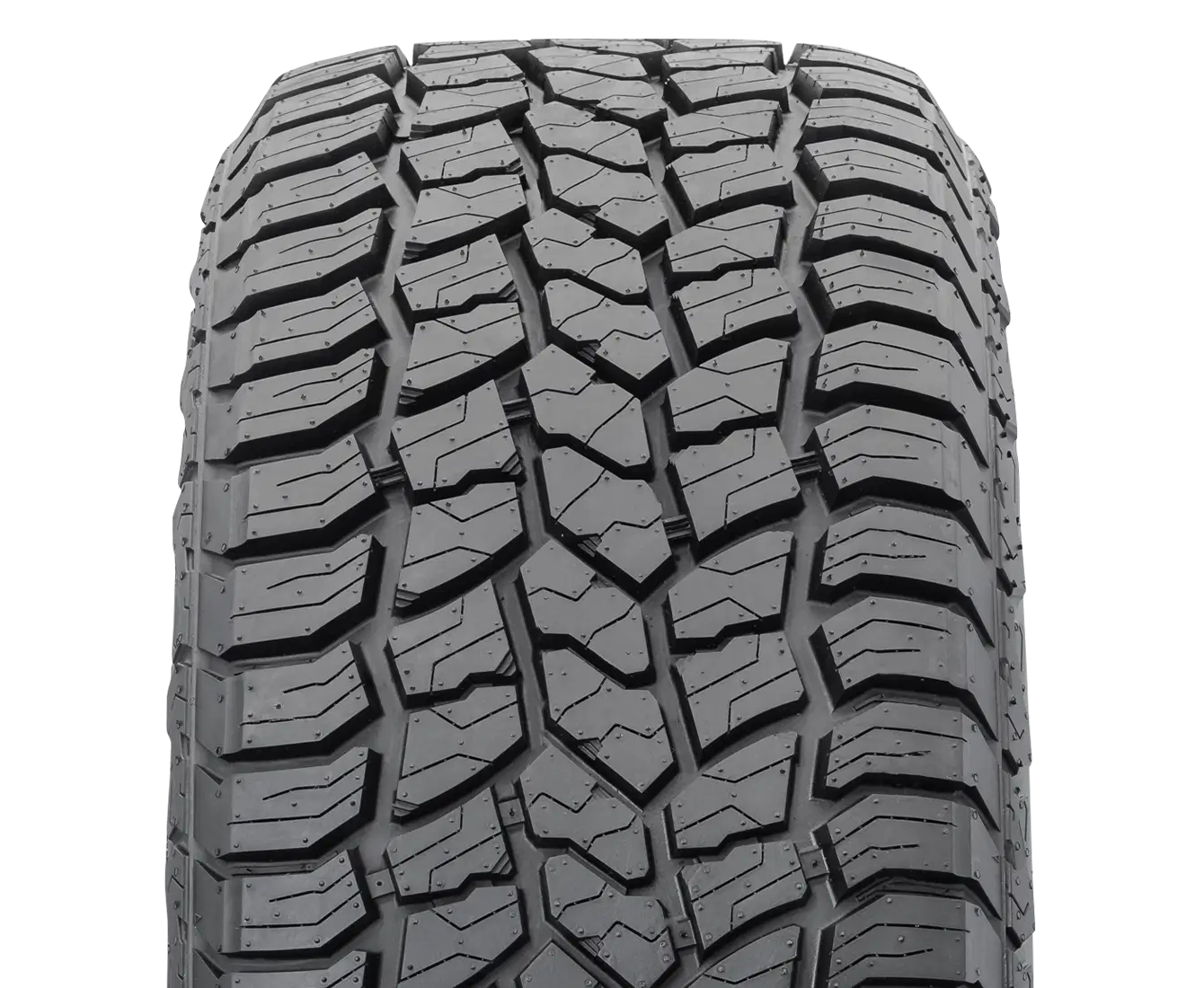 All-terrain tire tread showcasing robust patterns for enhanced traction on diverse surfaces.
