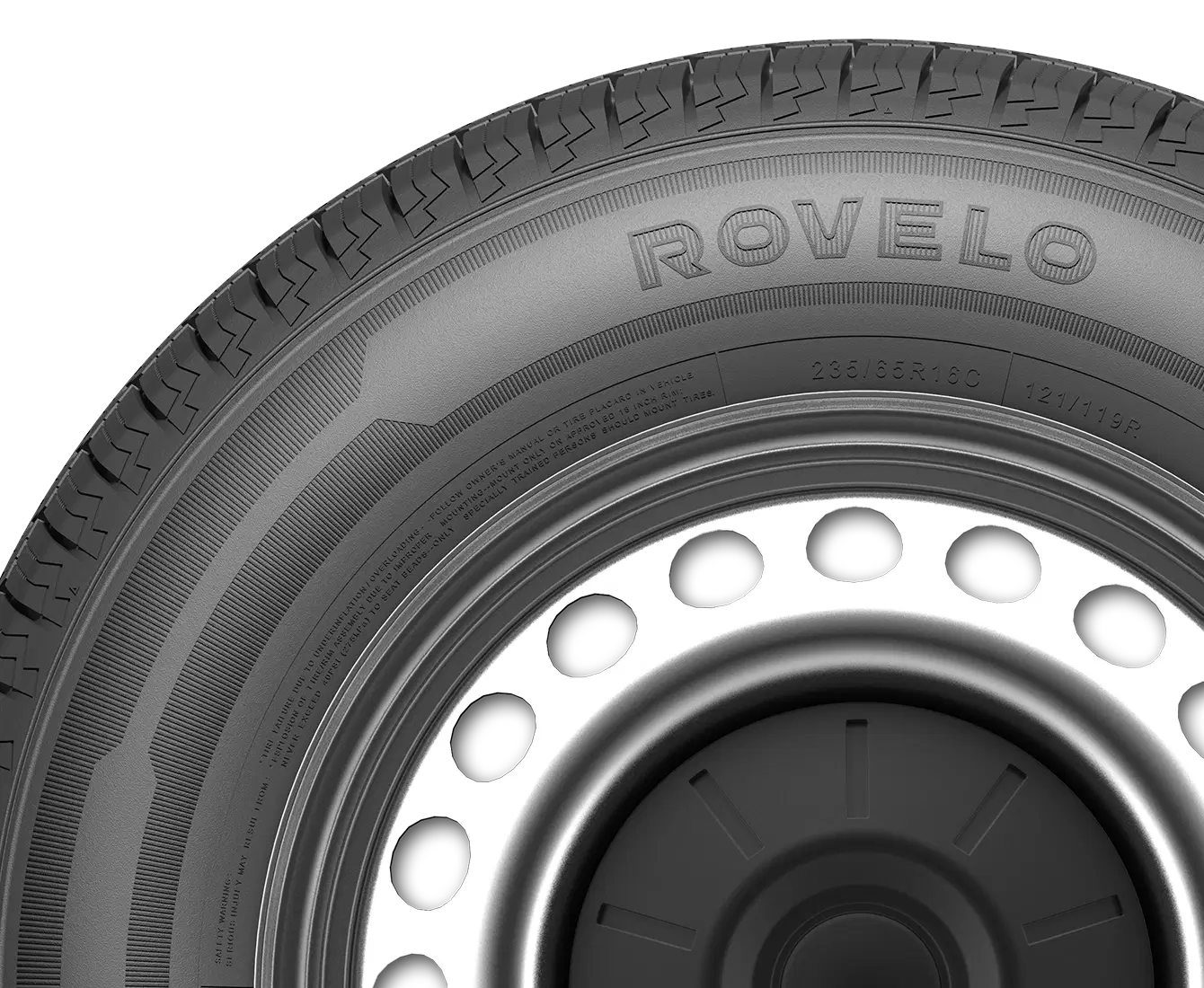 Rovelo tire showcasing tread design and specifications, ideal for all season driving performance.