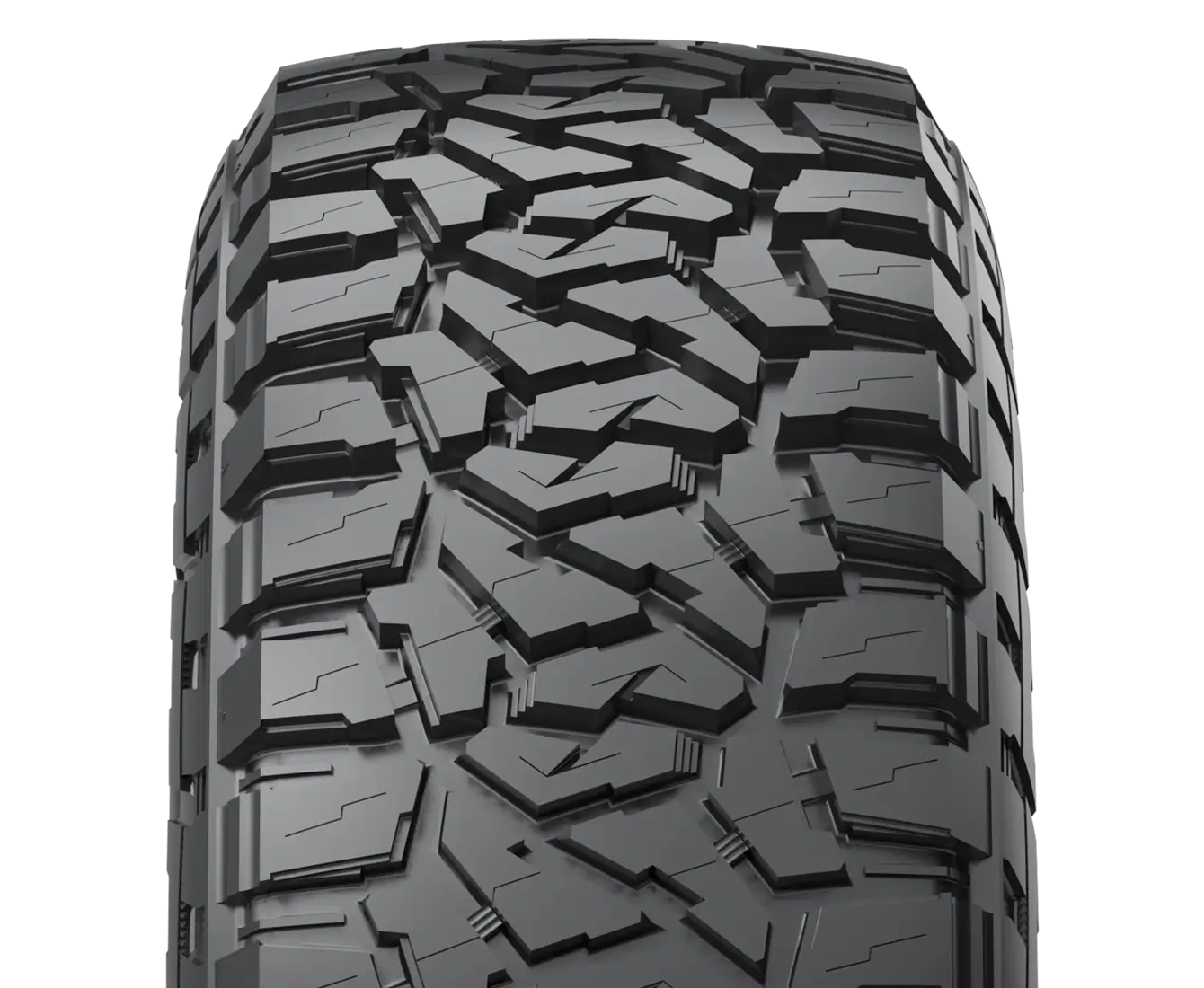 Close-up of all terrain tire tread designed for superior grip on off-road surfaces